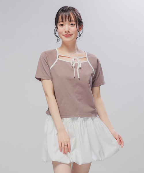 Honeys（ハニーズ） tシャツ 半袖 「ハニさら・接触冷感」配色ホルター