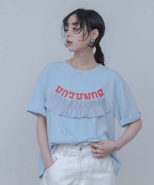 Eimee Law（エイミーロウ） tシャツ 半袖 ウェーブフリルロゴプリントT