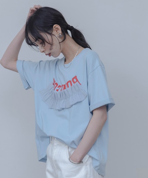 EimeeLaw エイミーロウ 2wayロゴトップス〔E4〕 Eimee Law（エイミーロウ） tシャツ ウェーブフリルロゴプリントT