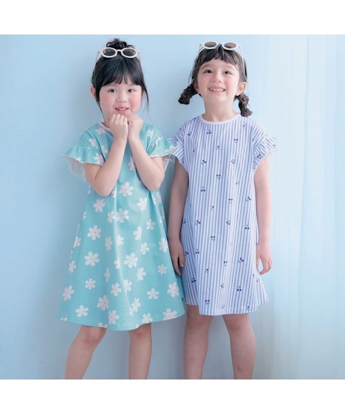 ワンピース A GITA ワンピース 袖フリル総柄Aラインワンピース キッズ 子供服