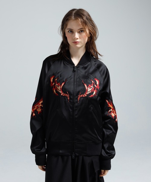 ジャケット・アウター Y Y-3 ブルゾン アウター EMBROIDERED GRAPHIC SATIN SOUVENIR JACKET