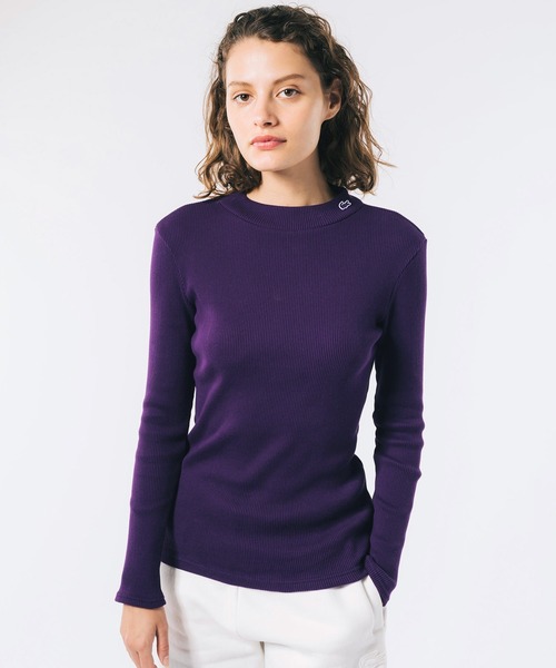 LACOSTE tシャツ モックネックロングスリーブTシャツ レディース