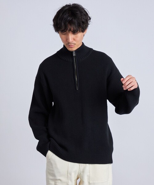 未使用級　ブラックアンドホワイト　ハーフジップ　セーター スニードジャック SHIPS any セーター ニット any: 「新色追加」ウォッシャブル