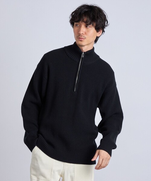 未使用級　ブラックアンドホワイト　ハーフジップ　セーター スニードジャック SHIPS any セーター ニット any: 「新色追加」ウォッシャブル