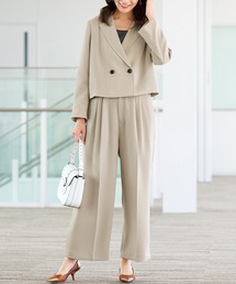 ラナン（Ranan）/【2点セット】洗える！ショートジャケット&ハイウエストワイドパンツセットスーツ RANAN（ラナン） セットアップ 「2点セット/ウォッシャブル」ショート