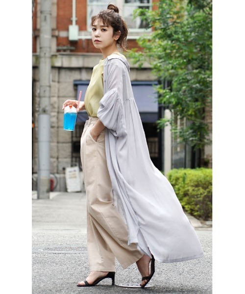 e-zakkamania stores シャツワンピース 楊柳シアー ボリュームスリーブ