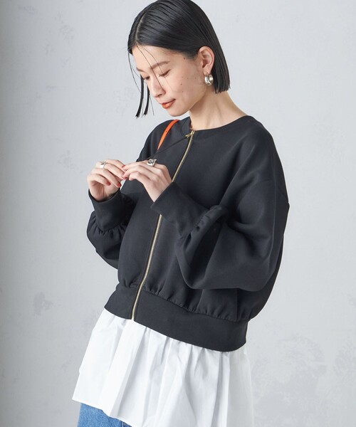トレーナー スウェット * 「手洗い可能」3WAY ペプラム ジップ ブルゾン 24SS  レディース SHIPS トレーナー スウェット * 「手洗い可能」3WAY ペプラム