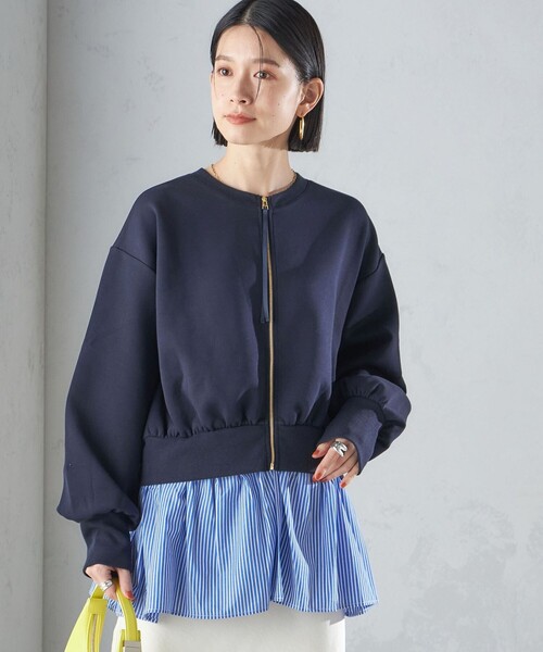 トレーナー スウェット * 「手洗い可能」3WAY ペプラム ジップ ブルゾン 24SS  レディース SHIPS トレーナー スウェット * 「手洗い可能」3WAY ペプラム