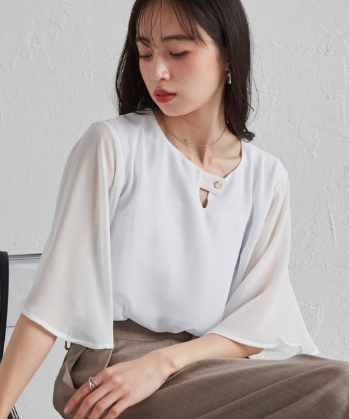 RANAN（ラナン） ブラウス シャツ ひんやり！フレアー袖シフォン