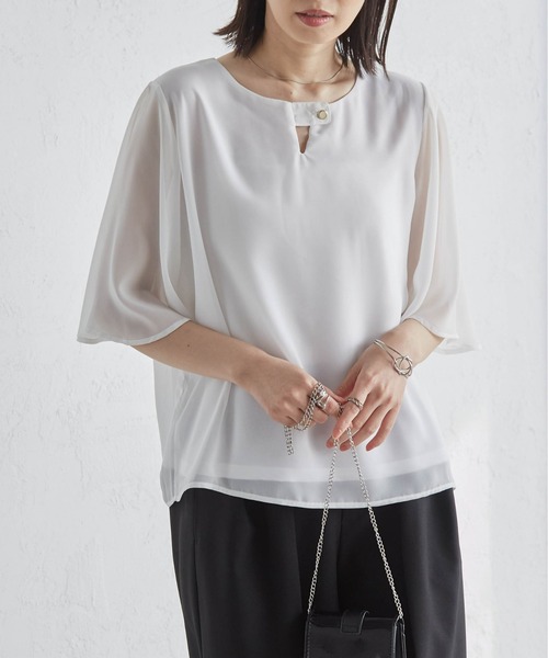 RANAN（ラナン） ブラウス シャツ ひんやり！フレアー袖シフォン