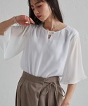 ブラウス シャツ 「接触冷感」フレア袖シフォン...の詳細画像1