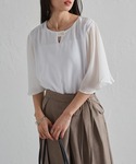 ブラウス シャツ 「接触冷感」フレア袖シフォン...の詳細画像4