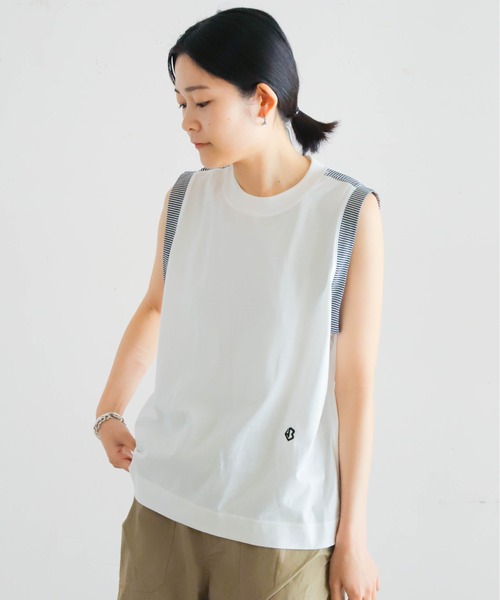 tシャツ 無地×ボーダーコンビ　ノースリP/O レディース