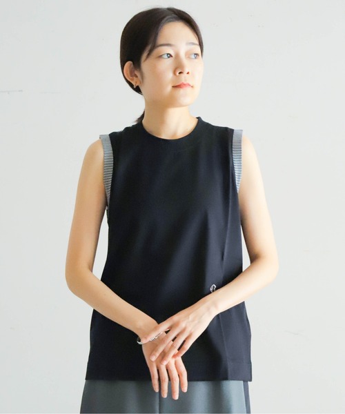 tシャツ 無地×ボーダーコンビ　ノースリP/O レディース tシャツ 無地×ボーダーコンビ ノースリP/O レディース
