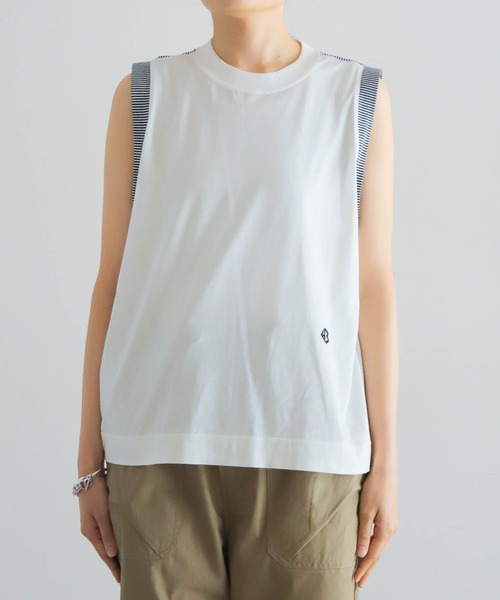 tシャツ 無地×ボーダーコンビ　ノースリP/O レディース tシャツ 無地×ボーダーコンビ ノースリP/O レディース