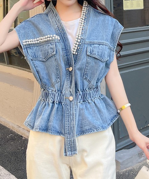 ベスト ジレ パールデニムベスト レディース PERNA ベスト ジレ パールデニムベスト レディース : ZOZOTOWN