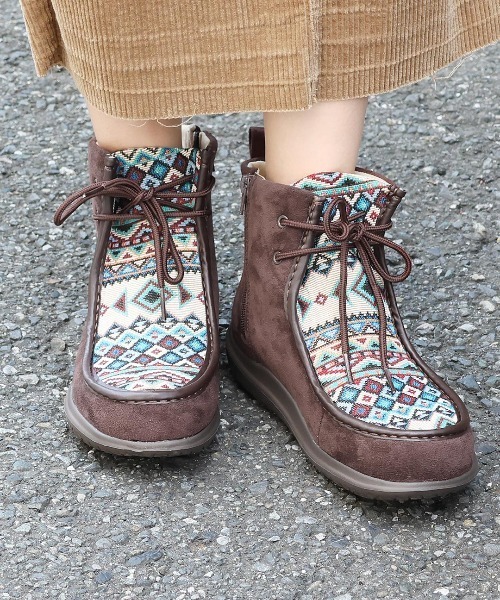 430×パラディン　チェッカブーツ　コラボ　限定モデル　モカシンブーツ　28㎝ チチカカ（TITICACA） ブーツ キカファブリックモカシンブーツ