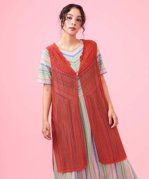 ベスト ジレ コードヤーン ロングジレ レディース