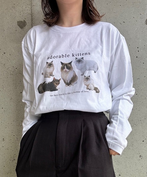 tシャツ 「低身長用サイズあり」CAT英字プリントロンT／長袖T