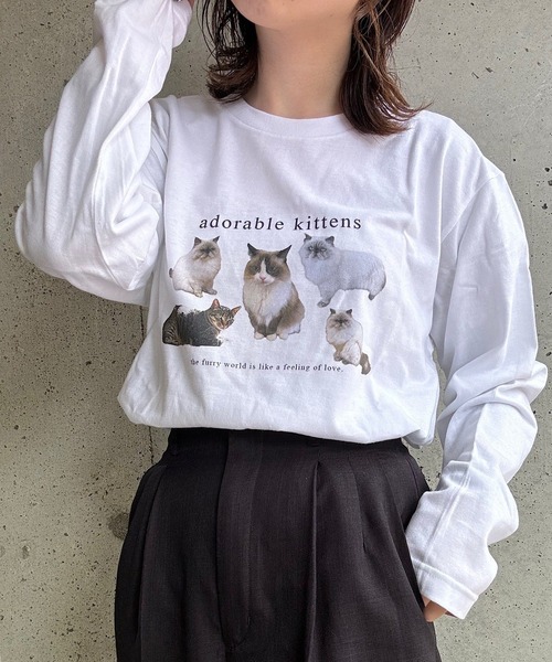 tシャツ 「低身長用サイズあり」CAT英字プリントロンT／長袖T