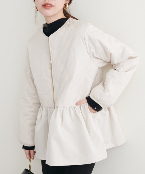 natural couture コート アウター キルティングペプラムジャケット
