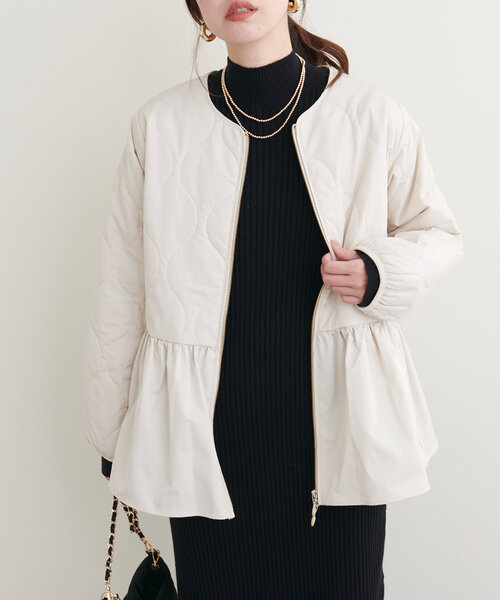 natural couture アウター キルティングペプラムジャケット レディース