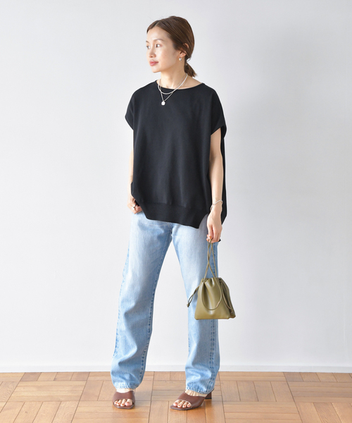 「SLOBE IENA」 半袖ニット FREE ネイビー レディース 新品 SLOBE IENA ニット 紺 アイスコットン 綿 半袖ニット