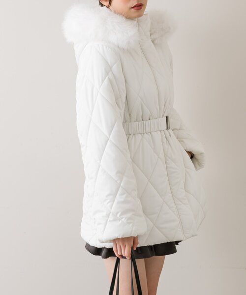 にじたね アウター 「完売カラー再販開始！」ベルト付きキルトコート レディース
