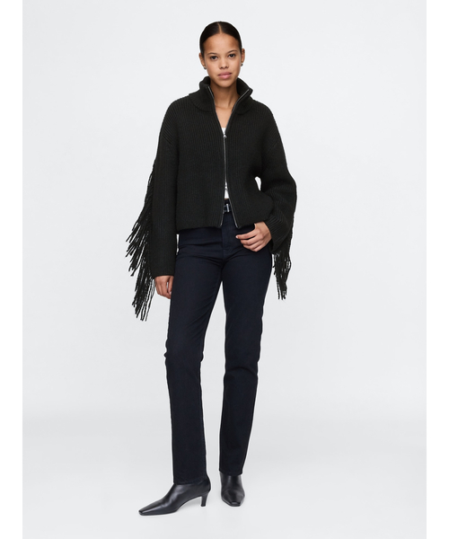 黒 カーディガン フリンジ付き GAP カーディガン フリンジ ジップアップ レディース : ZOZOTOWN