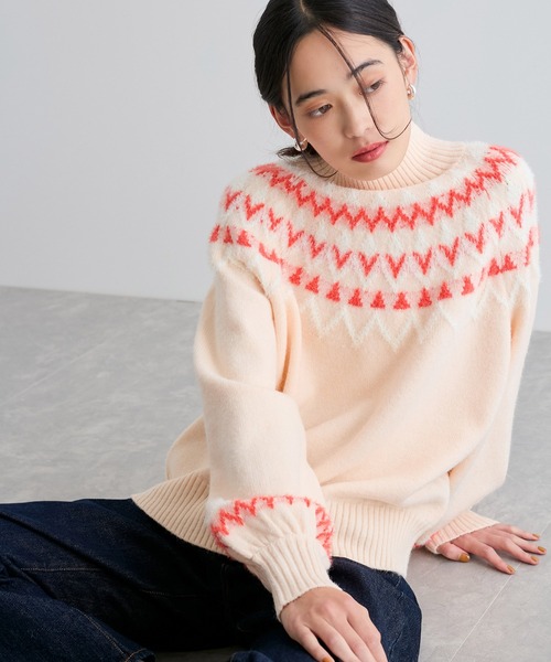 VIS（ビス） ニット セーター 「洗える」ノルディック柄ハイネック