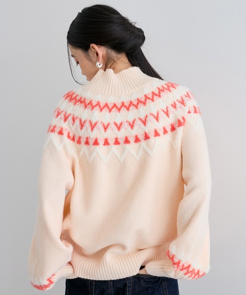 VIS（ビス） ニット セーター 「洗える」ノルディック柄ハイネック