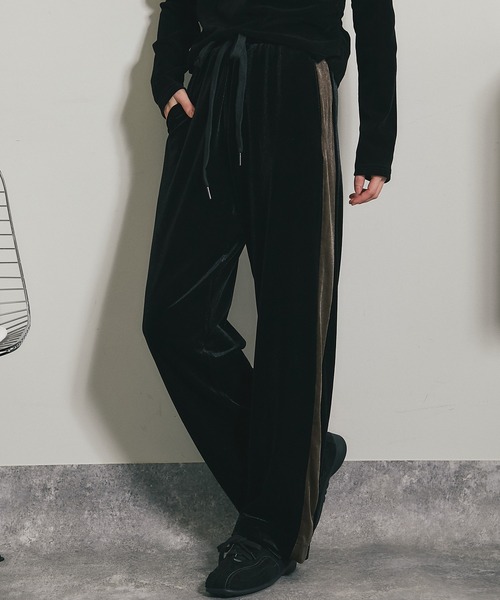 パンツ ベロアサイドラインストレートパンツ レディース : ZOZOTOWN