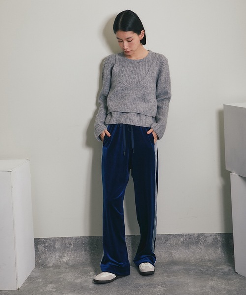 パンツ ベロアサイドラインストレートパンツ レディース : ZOZOTOWN