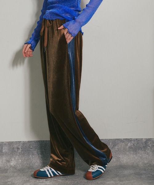 パンツ ベロアサイドラインストレートパンツ レディース : ZOZOTOWN