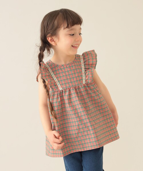 BEAMS mini ブラウス シャツ チェック フリル 2025SS（90〜150cm