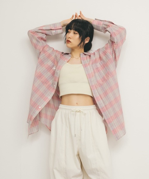 KBF（ケービーエフ） ブラウス シャツ シアーチェックBIGシャツ