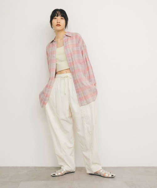 ブラウス シャツ 袖シャーリングBIGチェックシアーシャツ レディース 袖シャーリングBIGチェックシアーシャツ（シャツ/ブラウス