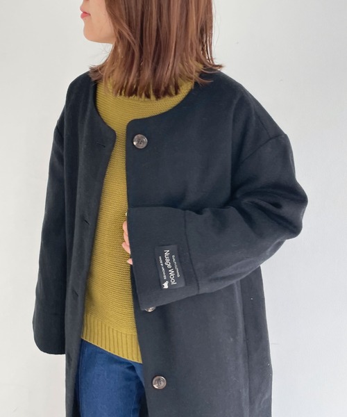 「archives」 ノーカラーコート MEDIUM ブラック レディース_画像2