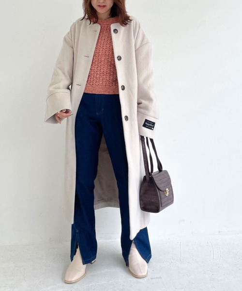 「archives」 ノーカラーコート MEDIUM ブラック レディース_画像4