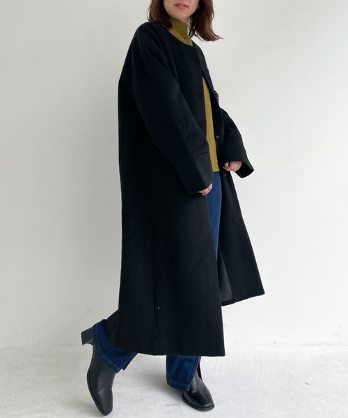 「archives」 ノーカラーコート MEDIUM ブラック レディース_画像7