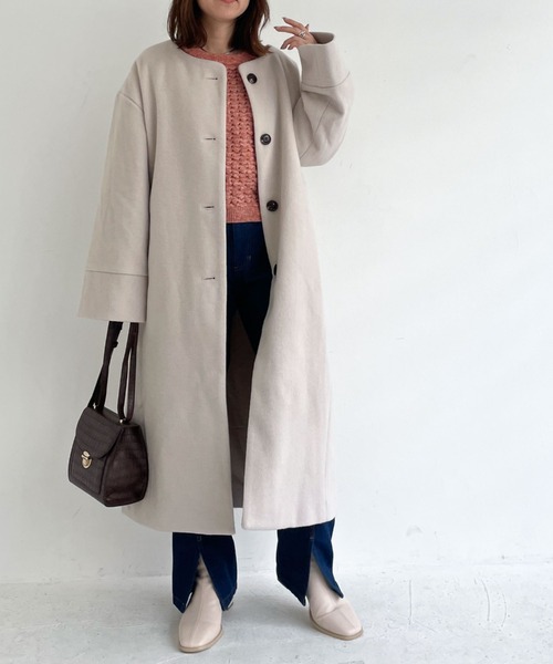 「archives」 ノーカラーコート MEDIUM ブラック レディース_画像8