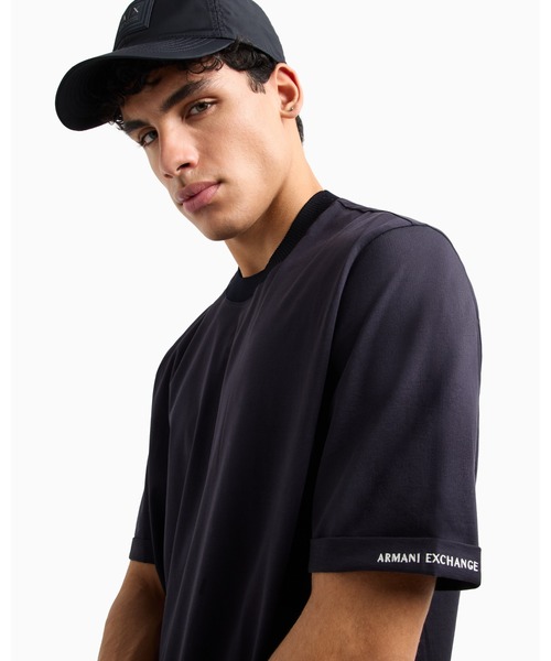 あおばくん着用 ARMANI 斜めジップ 変形 カットソー A|X アルマーニ エクスチェンジ】AXロゴ 長袖クルーネックTシャツ/SLIM