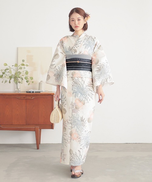 KIMONOMACHI 半幅帯 レディース 浴衣帯 半幅帯 単品 雪と菱格子 大人