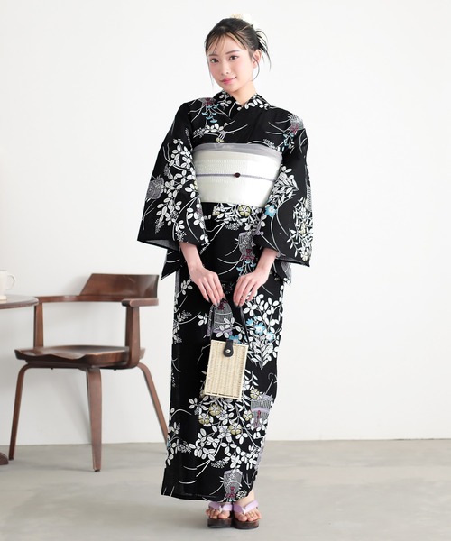 KIMONOMACHI 半幅帯 レディース 浴衣帯 半幅帯 単品 雪と菱格子 大人