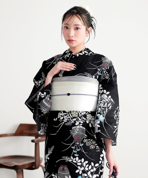 KIMONOMACHI レディース 浴衣帯 半幅帯 単品 雪と菱格子 大人 小袋帯