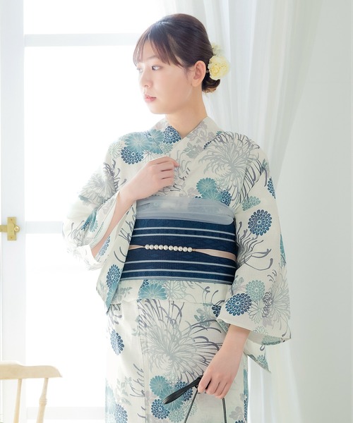 KIMONOMACHI レディース 浴衣帯 半幅帯 単品 雪と菱格子 大人 小袋帯