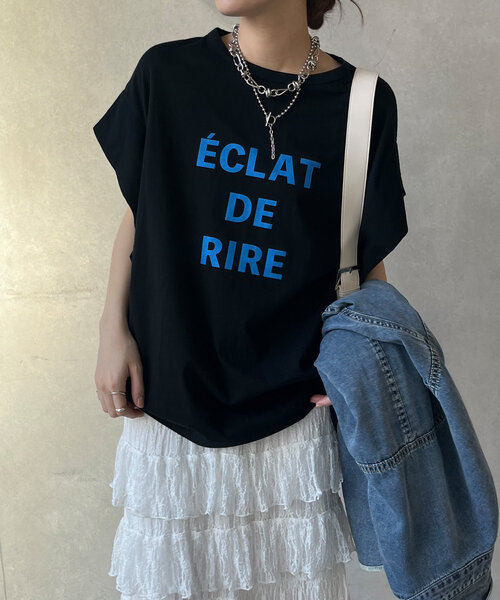 DOUDOU オーバーサイズTシャツ DouDou tシャツ タックスリーブロゴTEE レディース : ZOZOTOWN