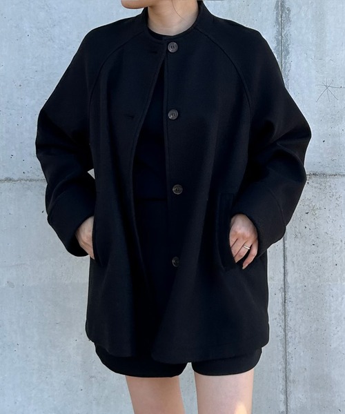 「JUNOAH」 ノーカラーコート LARGE グレイッシュベージュ レディース_画像2