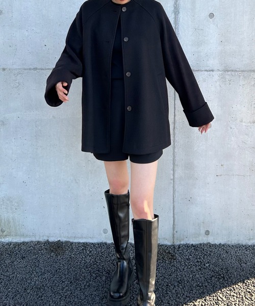 「JUNOAH」 ノーカラーコート LARGE グレイッシュベージュ レディース_画像3