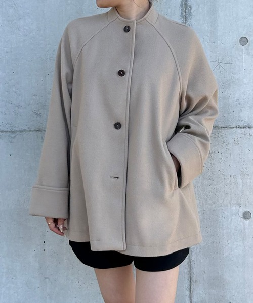 「JUNOAH」 ノーカラーコート LARGE グレイッシュベージュ レディース_画像4